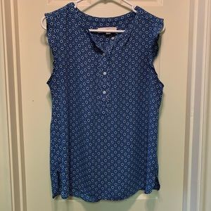 LOFT Patterned Henley Ruffle Trim Shell size M